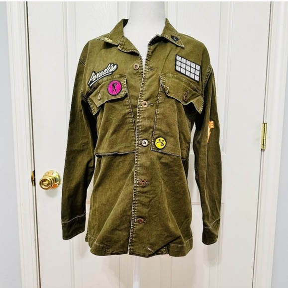 AGOLDE REVOLVE STELLA MILITARY ARMY INSPIRED GREEN PATCHWORK JACKET MADE IN USA - Picture 2 of 5